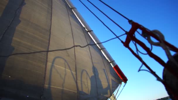 Bateau Felucca Egypte Navigateur Égyptien Local Ombre Sur Voile Blanche — Video