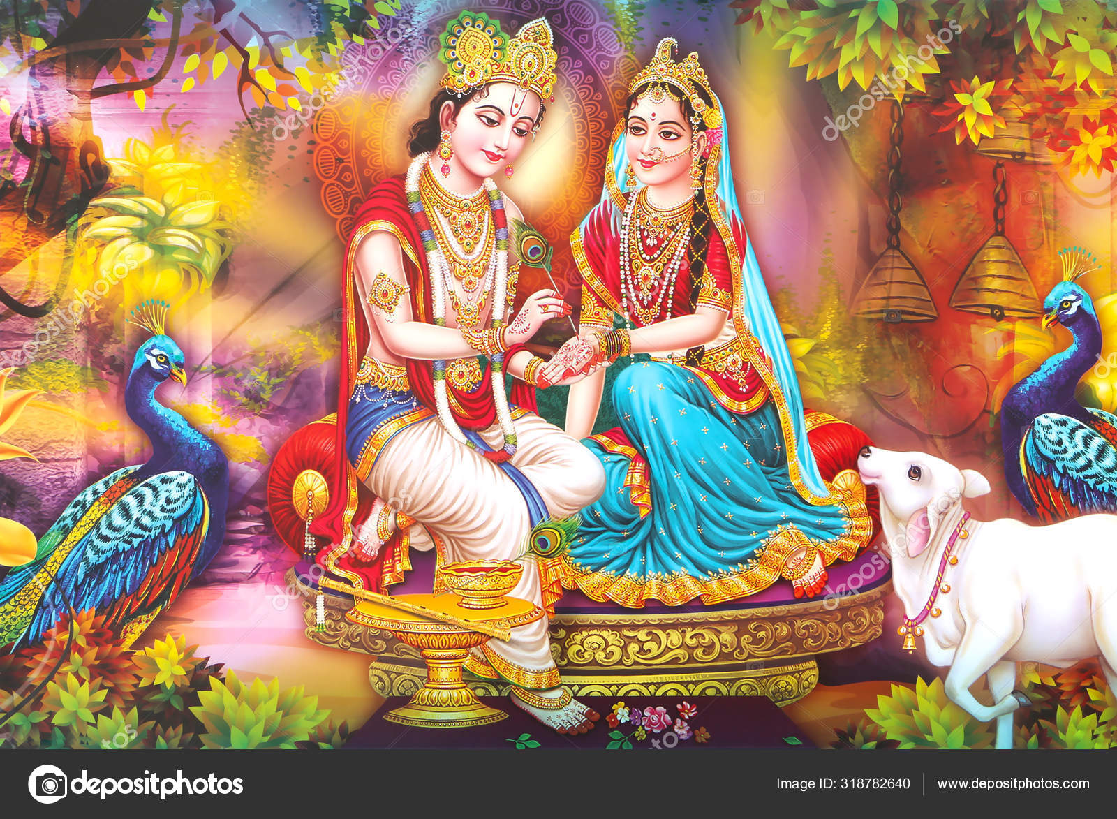Hindu Lord Radha Kishana Texture Wallpaper Background Stock Photo ...