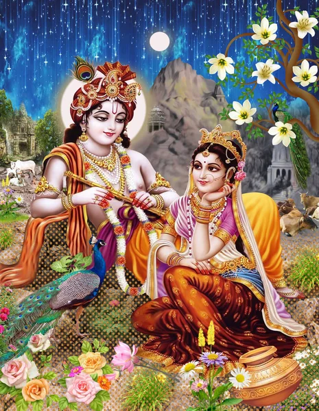 Lord Radha Krishna Mooie Wallpaper Met Achtergrond — Stockfoto