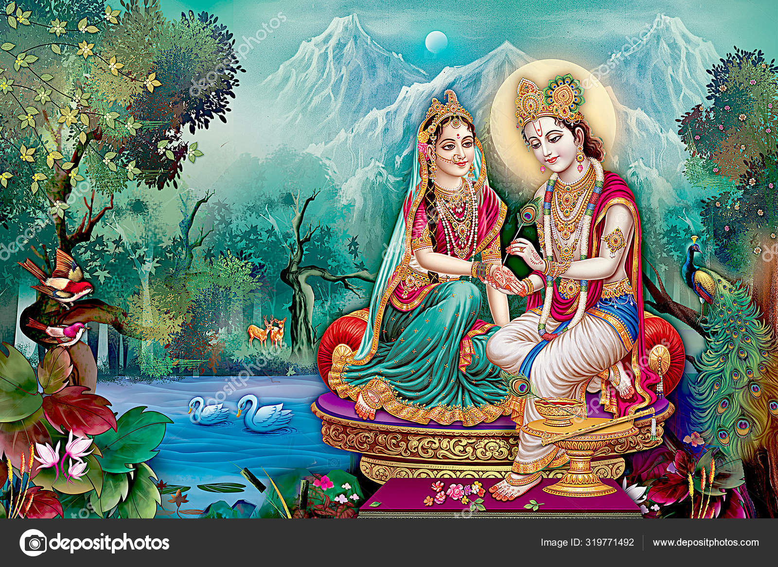 Lord Radha Krishna Beautiful Wallpaper Background Stock Photo by ...