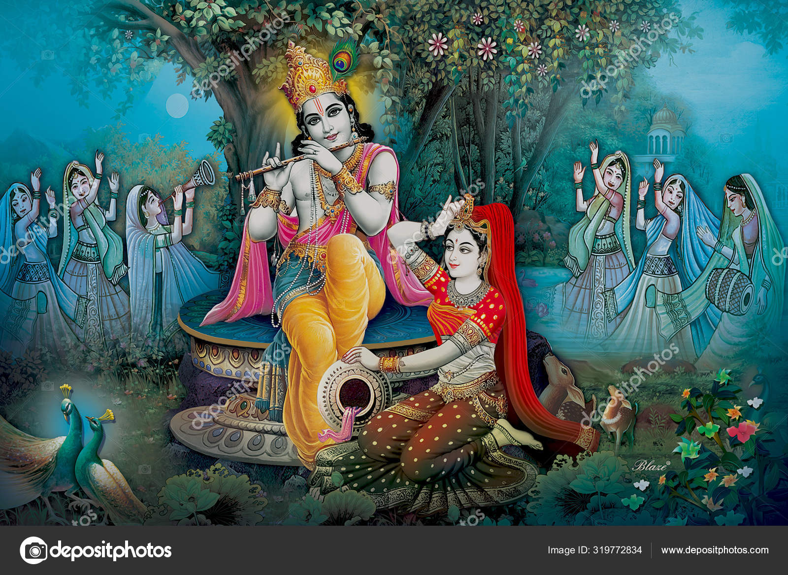 Lord Radha Krishna Beautiful Wallpaper Background Stock Photo by ...