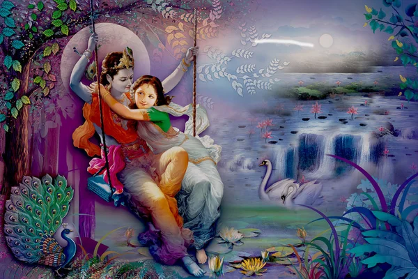 Lord Radha Krishna Beautiful Wallpaper Background — Stock Photo, Image