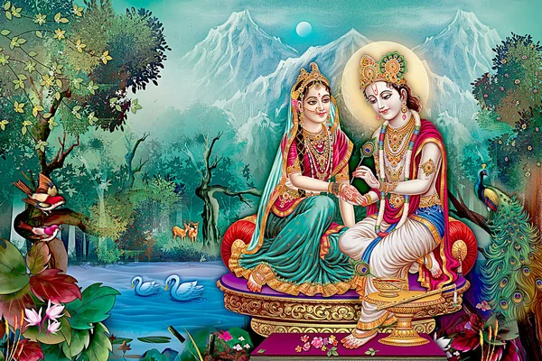 Lord Radha Krishna Mooie Wallpaper Met Achtergrond — Stockfoto