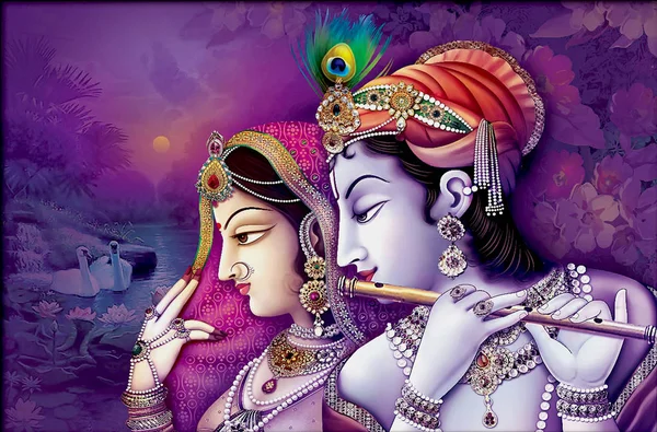 Fondo Pantalla Hermoso Señor Radha Krishna Con Fondo — Foto de Stock