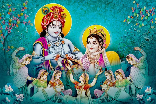 Fondo Pantalla Hermoso Señor Radha Krishna Con Fondo — Foto de Stock