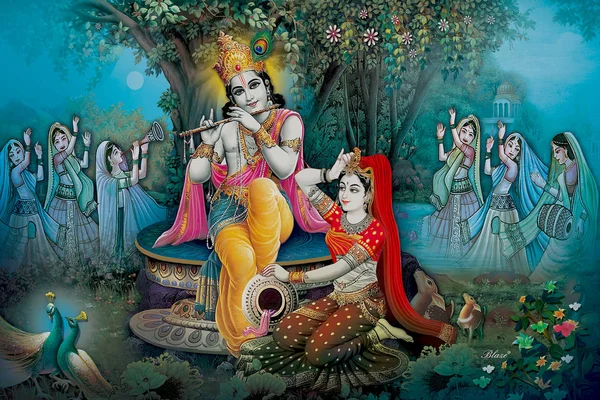 Lord Radha Krishna Gyönyörű Tapéta Háttérrel — Stock Fotó