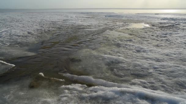 Szybki przepływ wody powstającej wskutek topnienia lodu — Wideo stockowe