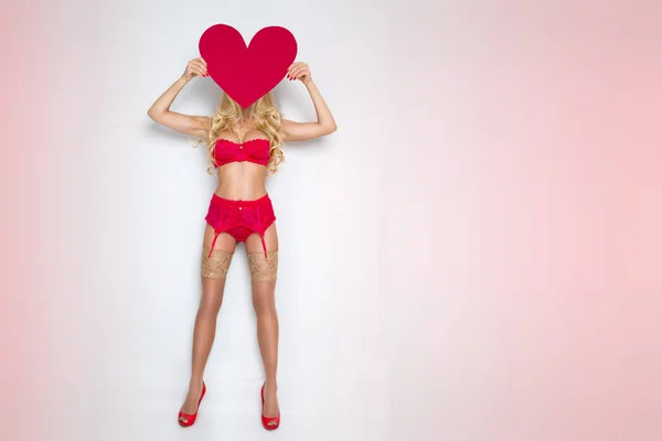 Schöne Blonde Sexy Frauen Modell Mädchen Der Liebe Valentinstag Mit — Stockfoto