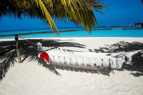 Chapéu Papai Noel Praia Areia Caribenha Maldivas Chapéu Papai Noel — Fotografia de Stock