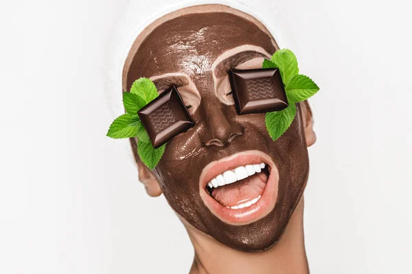 Czekoladowe Luksusowe Spa Kobieta Maską Twarz Czekolada Maska Facial Spa — Zdjęcie stockowe