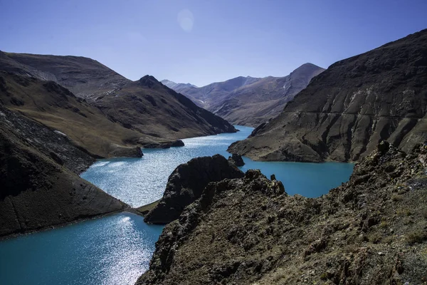 natural landscape with mountains and river at Tibet, China