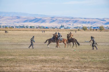 Kazakistan, Taldykorgan - 02 Ekim 2015: Göçebe Oyunları, Orta Asya 'da yapılan etnik sporlara adanmış uluslararası spor müsabakaları   