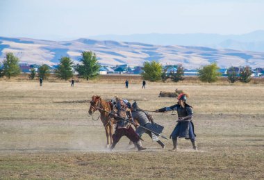 Kazakistan, Taldykorgan - 02 Ekim 2015: Göçebe Oyunları, Orta Asya 'da yapılan etnik sporlara adanmış uluslararası spor müsabakaları   