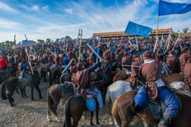 Kazakistan, Taldykorgan - 02 Ekim 2015: Göçebe Oyunları, Orta Asya 'da yapılan etnik sporlara adanmış uluslararası spor müsabakaları   