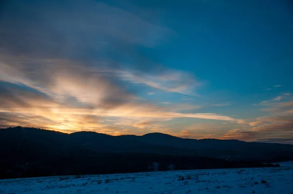 Scenic View Snowy Mountains Sunset Winter Season — Stock Photo, Image
