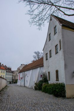 Landshut, Almanya - Mart 2020: Landshut eski kasabası, Bavyera, Almanya 'nın tarihi binaları.