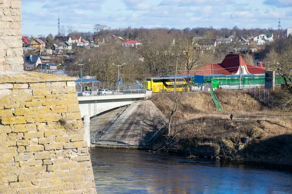 Widok Zamek Hermann Narwie Estonia — Zdjęcie stockowe