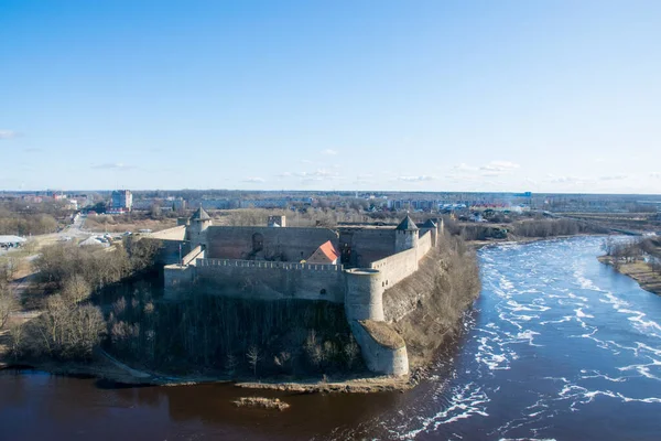 Widok Zamek Hermann Narwie Estonia — Zdjęcie stockowe