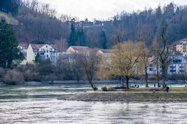 Passau Niemcy Marzec 2020 Rzeka Inn Passau — Zdjęcie stockowe