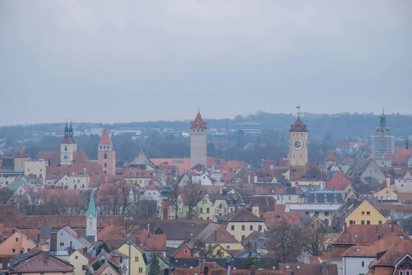 Luftaufnahme Des Regensburger Stadtbildes Bei Bewölktem Tag Reisekonzept — Stockfoto