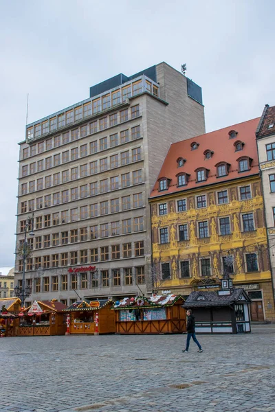 Die Bunten Historischen Gebäude Der Breslauer Altstadt Zur Weihnachtszeit Polen — Stockfoto