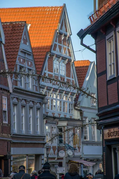 View German Town People Tourists Walking City Streets Daytime Travel — Stock Photo, Image