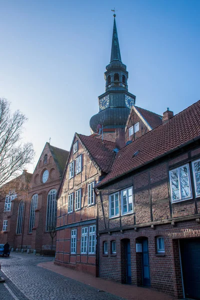 Utsikt Över Den Tyska Staden Traditionell Arkitektur Dagtid Resor Koncept — Stockfoto