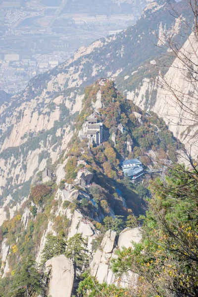 Taoista Antico Tempio Sulla Cima Del Monte Huashan Picco Valle — Foto Stock