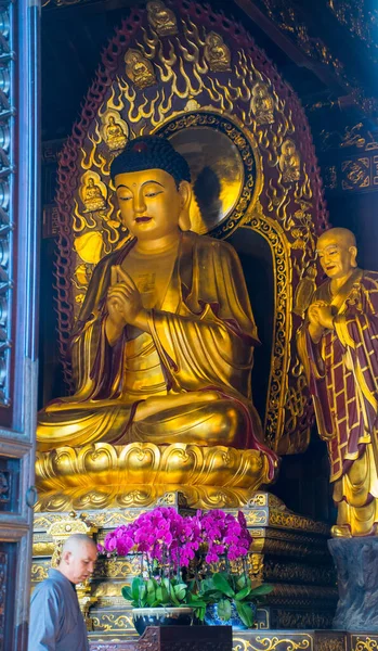 Statua Oro Lord Buddha Nel Tempio Giant Wild Goose Pagoda — Foto Stock
