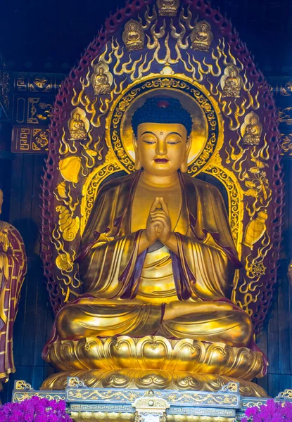 Golden Statue Lord Buddha Temple Giant Wild Goose Pagoda Shaanxi — Stock Photo, Image