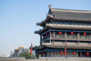 Xian, Çin - Ekim 2019: Xian Şehir Duvarı Günü turu Shaanxi Bölgesi.