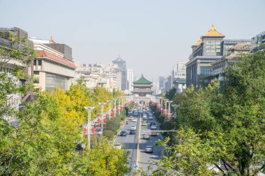 Xian, Çin - Ekim 2019: Xian Şehir Duvarı Günü turu Shaanxi Bölgesi.