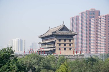 Xian, Çin - Ekim 2019: Xian Şehir Duvarı Günü turu Shaanxi Bölgesi.