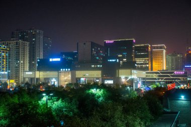 Xian Şehir Duvarı gece turu. Shaanxi Bölgesi, Çin.