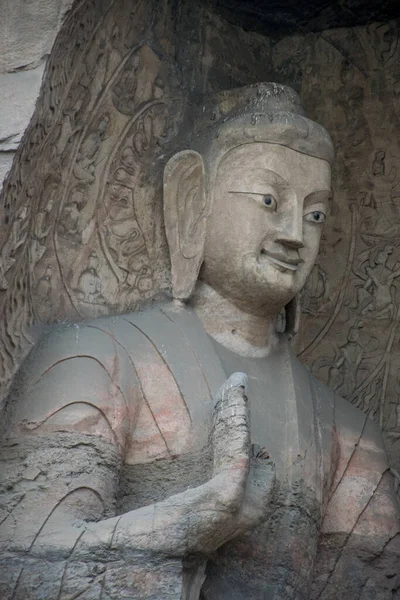Close Buddha Statue Mountain Outdoors Religion Concept Tibet — Stock Photo, Image