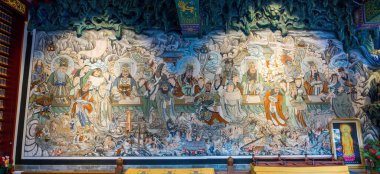 Geleneksel Budist tapınağının içinde, seyahat konsepti 