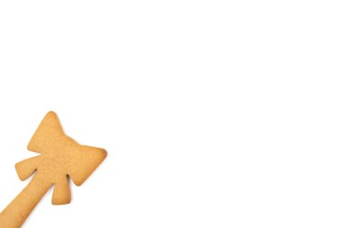 Beyaz arka planda izole edilmiş bir çubukta ev yapımı zencefilli kurabiye yayı. Metin girdisi için boş boşluk