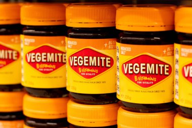 Sydney, Avustralya 2020-02-26 Vegemite maya yayılımı - Avustralya ikonik markası. Seçici odak
