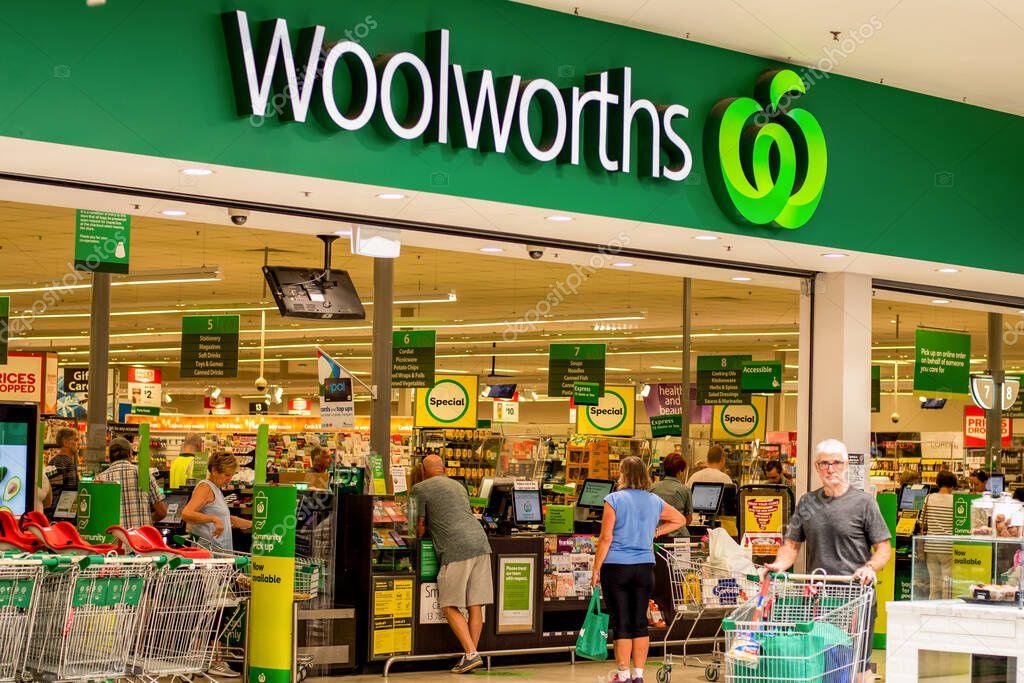 Sydney, Australia 2020-04-24. Exterior view of Woolworths supermarket during the coronavirus pandemic