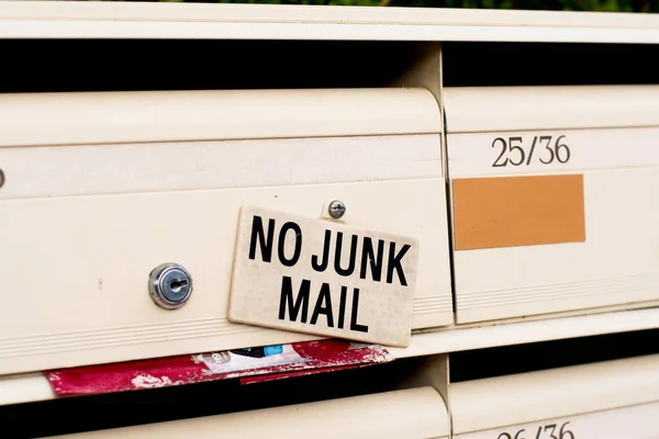 Junk Mail Sign Letter Boxes Sydney Australia — Stock Photo, Image