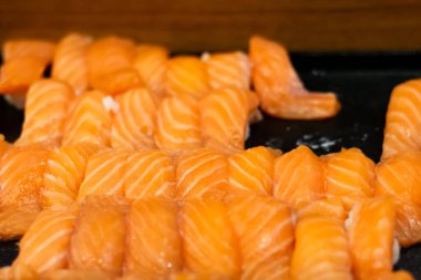 Bir grup taze Japon somon balığı..