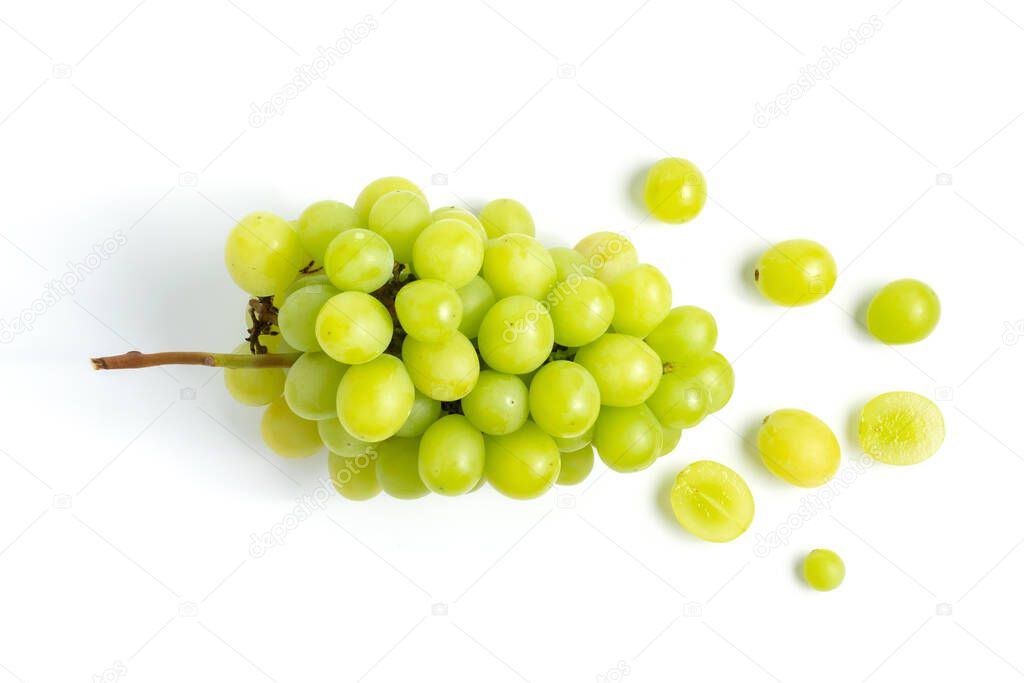 Fresh green grape isolated on white background top view.