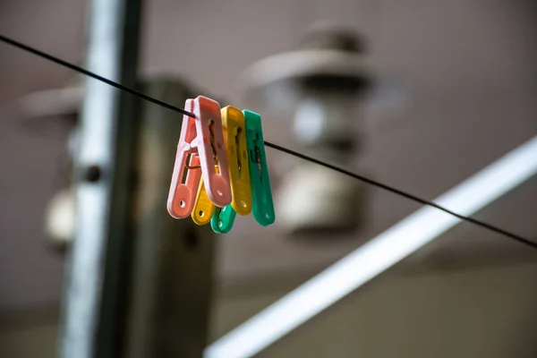 Plastic Doek Hanger Clip Opknoping Staaldraad — Stockfoto