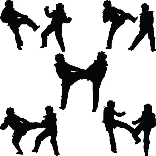 Taekwondo nő silhouette vektor — Stock Vector