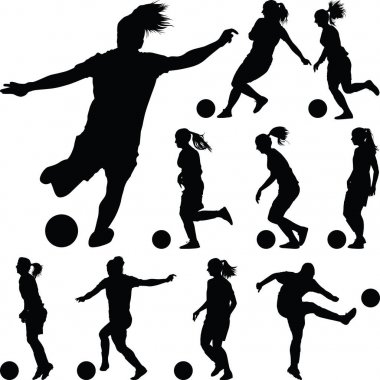 Futbol kadınlar siluet. Kız oyuncu vektör