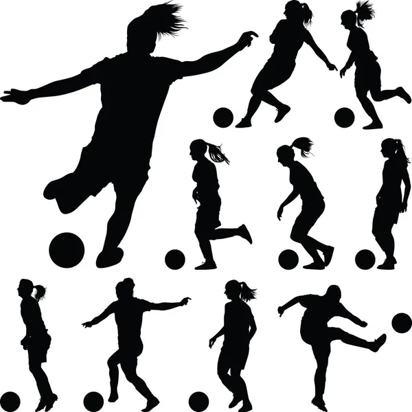 Silhouette de femmes de football. fille joueur vecteur — Image vectorielle