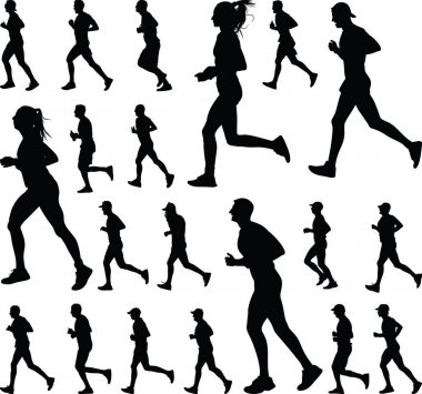 Runner siluet. çalışma vektör kız ve erkek