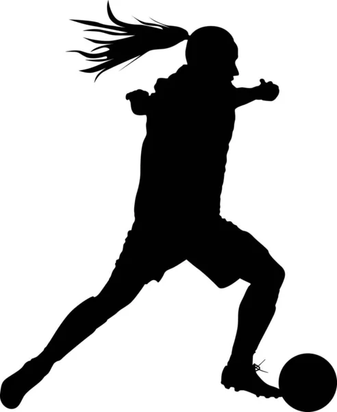 Mädchen mit Ball spielen Fußball. Fußballerin — Stockvektor