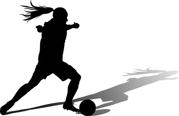 Bir top ile kız futbol oynamak. bir gölge ile kadın futbolcu — Stok Vektör