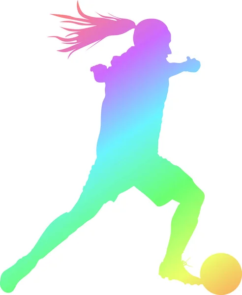 Girl with a ball plays soccer. woman soccer player vector color — Stock Vector